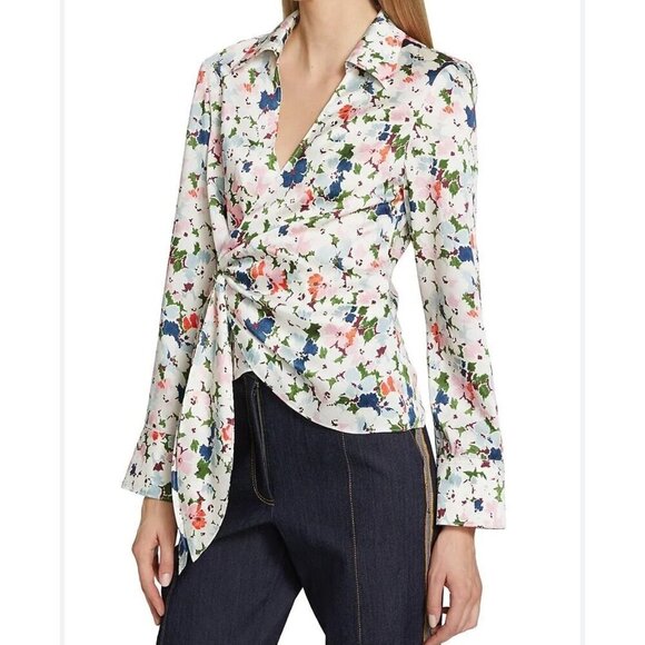 Cinq a sept Rou floral print wrap top , multi color, Size M - Picture 1 of 11